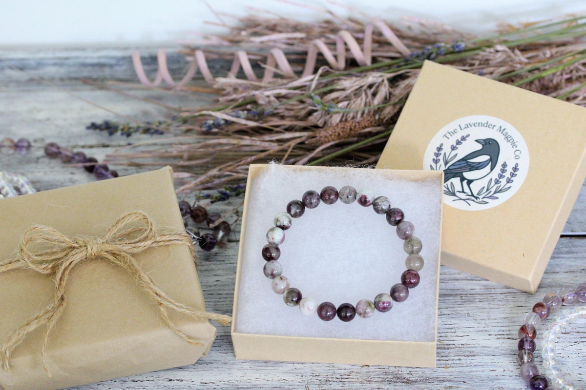Lepidolite Bracelet | Lavender Purple Crystal Bracelet | Stretch Gemstone Bracelet | Handmade Gemstone Jewelry