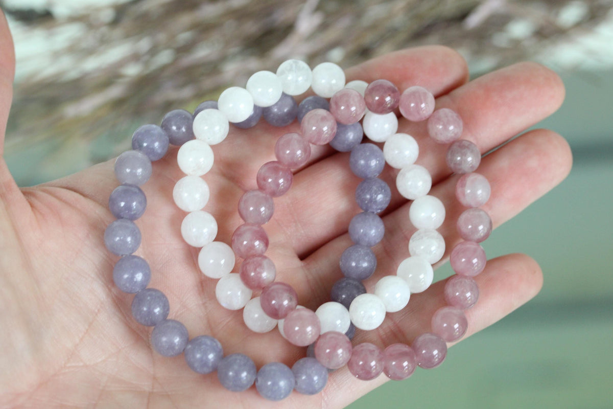Lepidolite Bracelet | Lavender Purple Crystal Bracelet | Stretch Gemstone Bracelet | Handmade Gemstone Jewelry